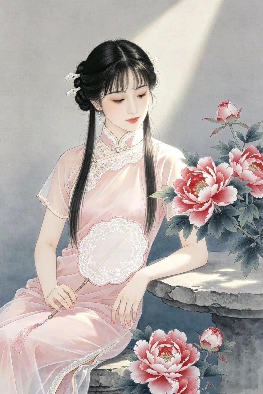 中式旗袍汉服少女精致插画壁纸
