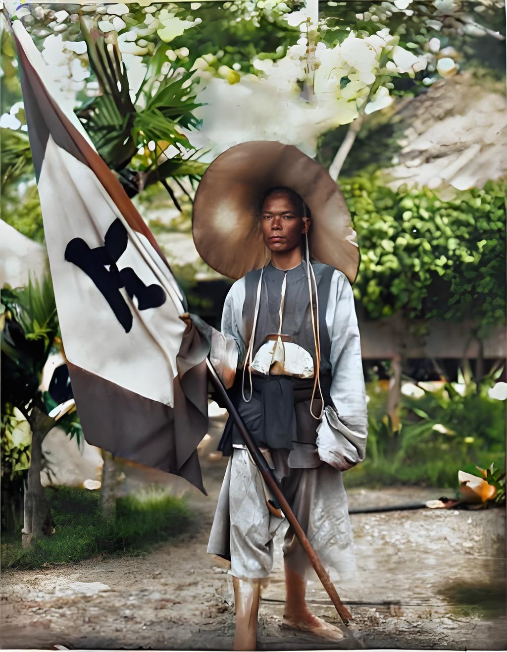 这是1885年黑旗军士兵的照片。黑旗军是晚清活跃于中越边境等地的民间武装，前期抗