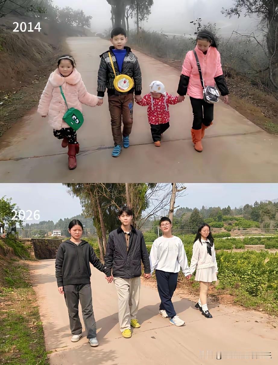 同样四个孩子，相隔12年的颜值变化！