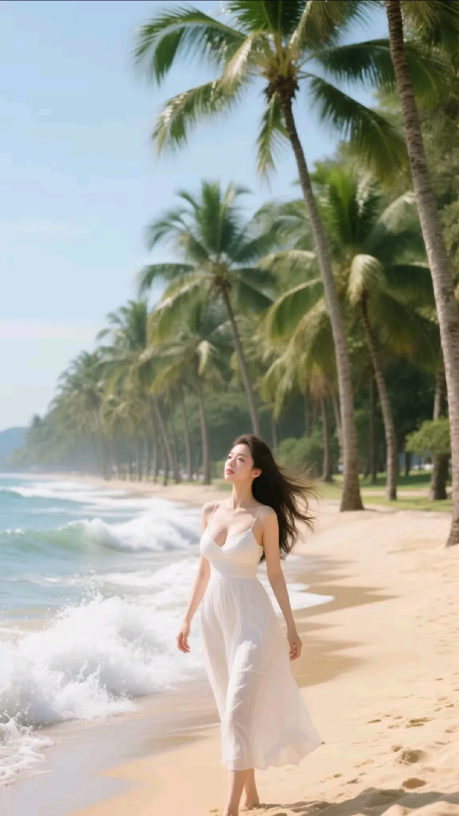海风轻拂，白裙飘飘，感受热带沙滩的浪漫与自由