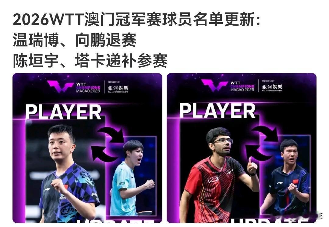 还有十天开赛，温瑞博、向鹏却退赛了！WTT澳门冠军赛国乒原定的温瑞博、向鹏突然
