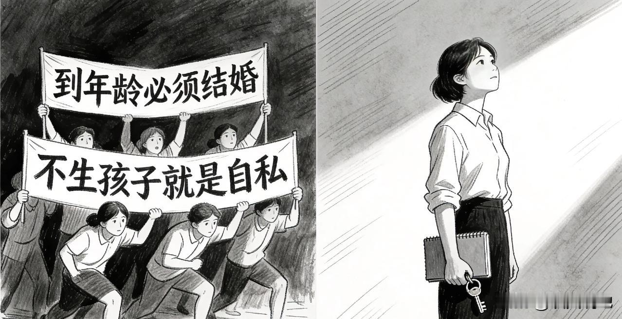 有点歪理的一段话：“到年龄就该结婚，不结婚就是异类；生孩子才完整，丁克就是自私