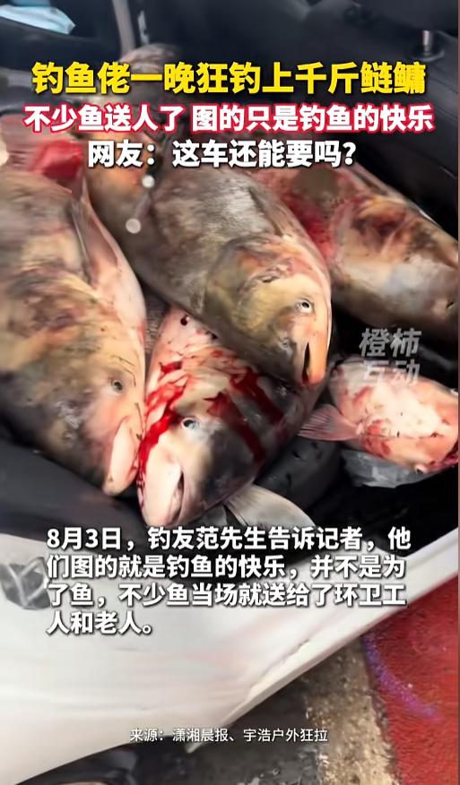 “这车还能要么？”8月4日报道，江苏常州，几名安徽的钓友来这儿夜钓，收获满满，一