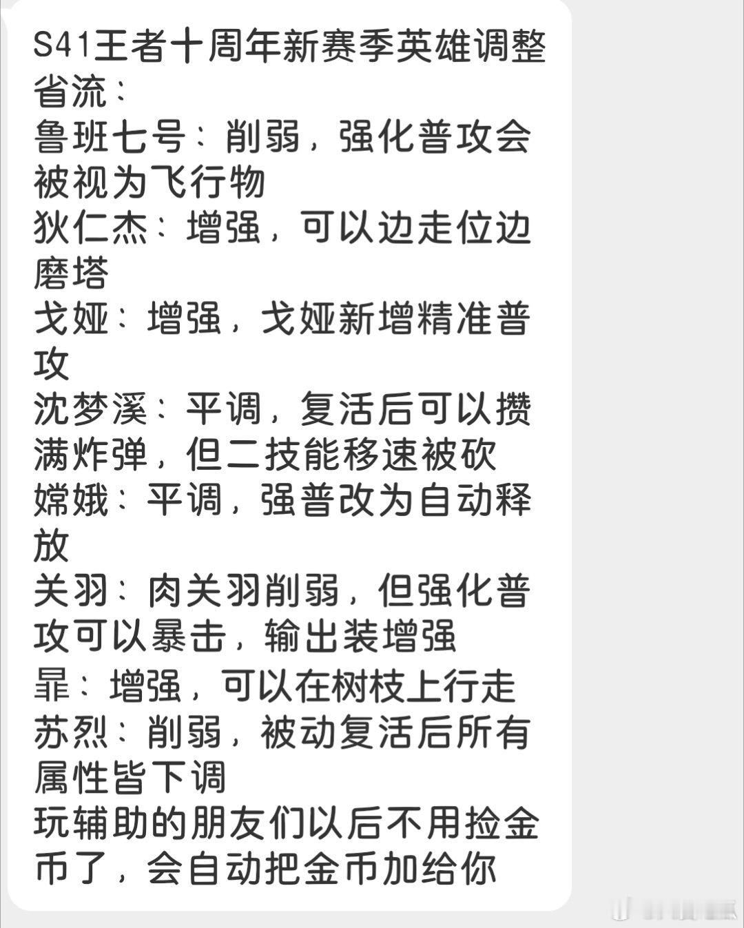 瓜友速报瓜友整理的新赛季英雄调整​​​
