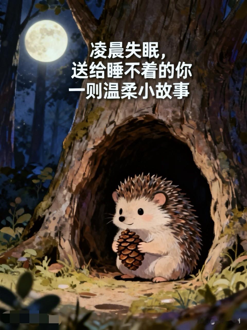 《凌晨失眠，送给睡不着的你一则温柔小故事》松果与月光小窝夜幕沉沉落下，小