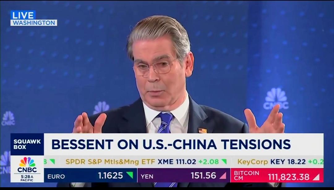 美国财长贝森特当地时间10月17日下午表示：“今晚将与我的中国同行会谈，