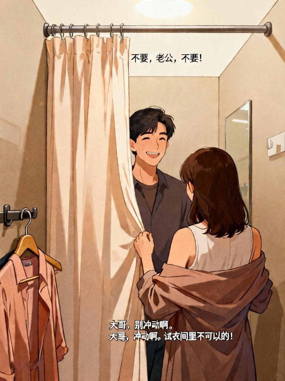 媳妇看中了一件标价近两千的衣服。陪她在试衣间试穿，感觉挺好的。我说那就买吧。