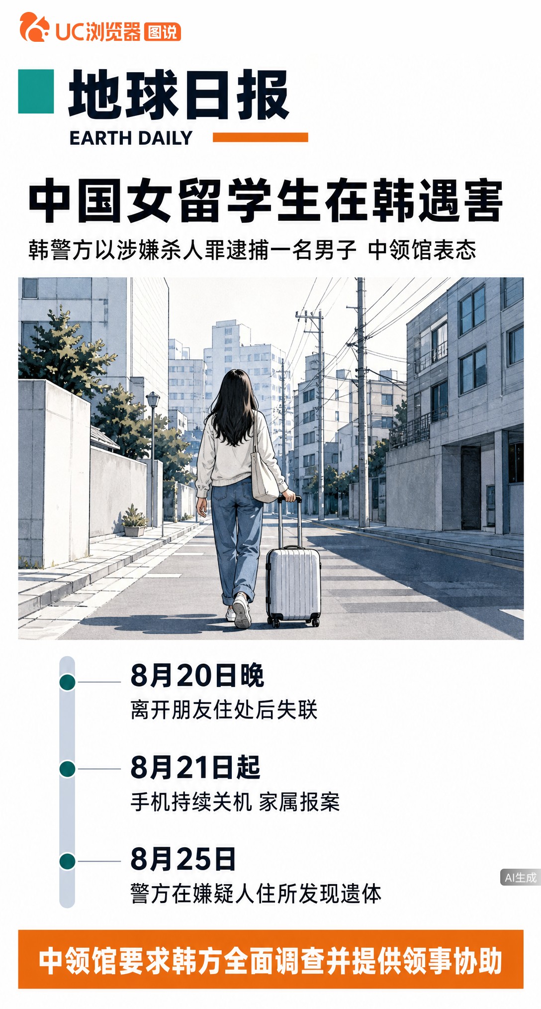 25岁中国女留学生在韩遇害，嫌疑人已被捕。她本为领毕业证回国报到，返程机票都买好了却失联。驻釜山总领