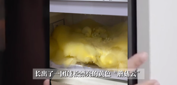 “活久见！”近日，天津，一女子发现自己家里的微波炉中，突然长出了一团黄色“蘑菇云