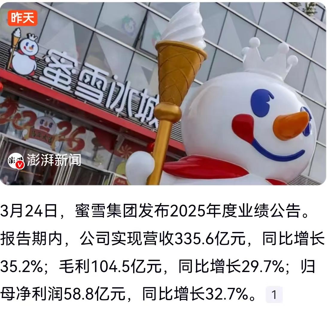 3月24日，茶饮行业扔下了一颗重磅炸弹。蜜雪冰城背后的蜜雪集团发布了2025年度