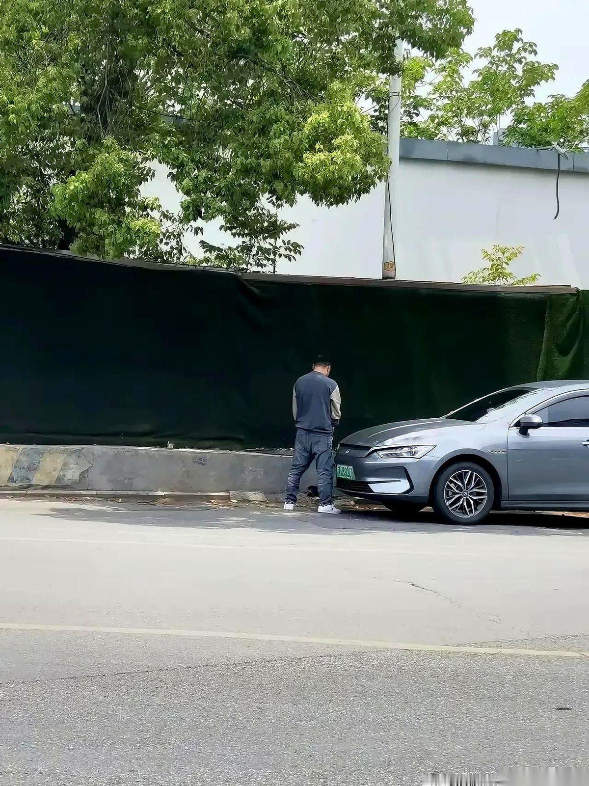 就在马路边上。一个看起来再正常不过的男人，对着绿化带，拉开了他的“闸门”。我