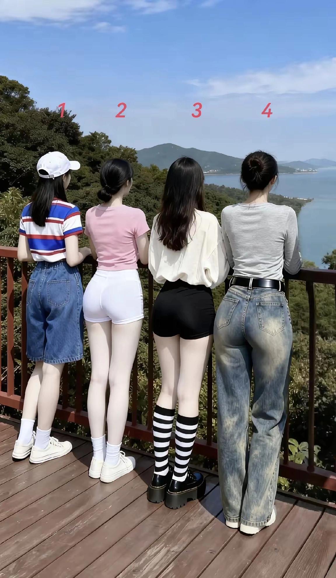 四位女生，只看背影，选一个做老婆，直觉告诉我，你选几号？