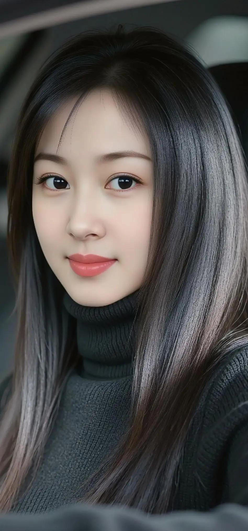 温柔甜美的女孩，车内的自拍，微笑的瞬间，让人心动。