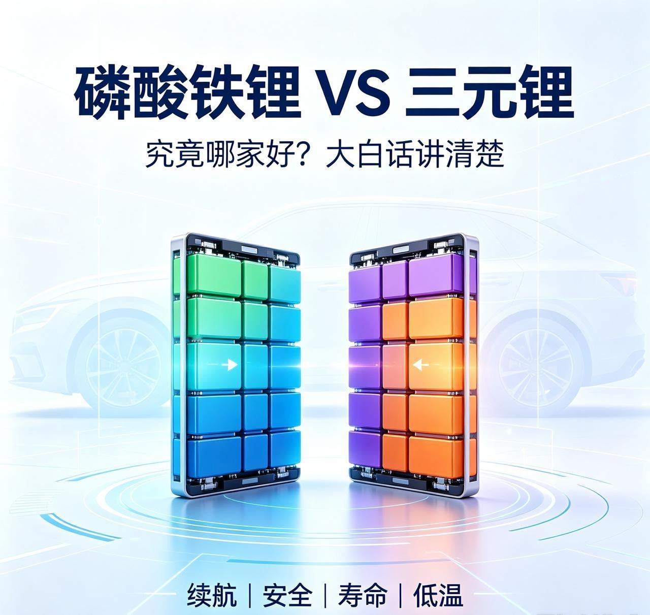 很多买车的朋友纠结，到底选三元锂还是磷酸铁锂，用大白话讲清楚👇✅三元锂电池