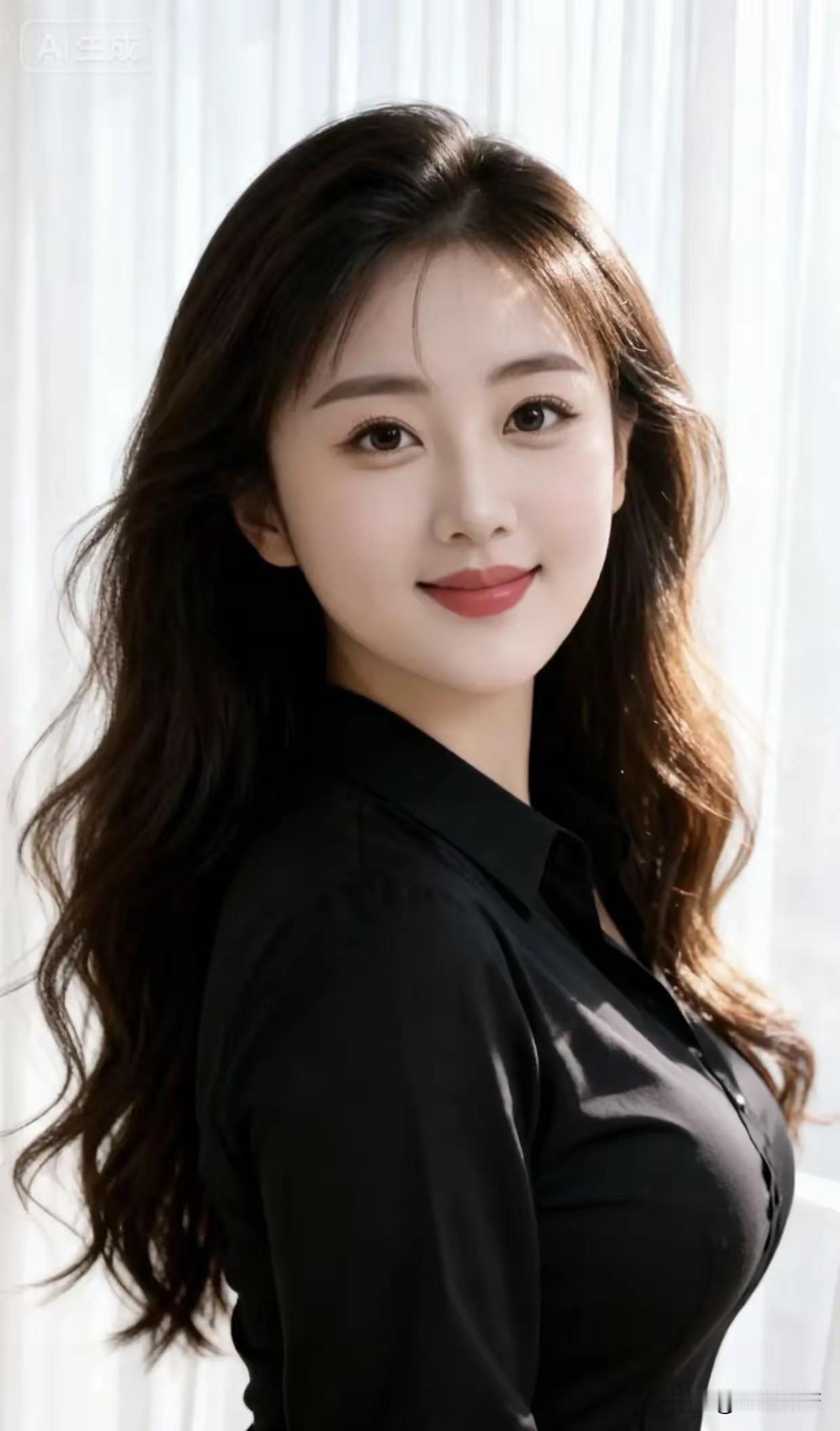 甜美笑容，黑发飘逸，职场女性魅力无限！💄👠✨
