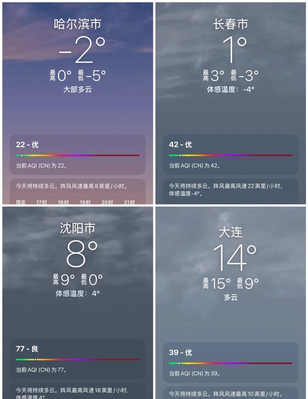 东北还是太大了感受下东北F4的温差，大连跟哈尔滨差了一个季节，所以辽宁人还