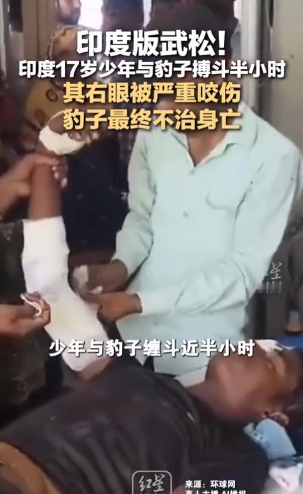 印度马哈拉施特拉邦，一17岁少年在回家的路上遇到了野生雌豹的伏击，一个人赤手空拳