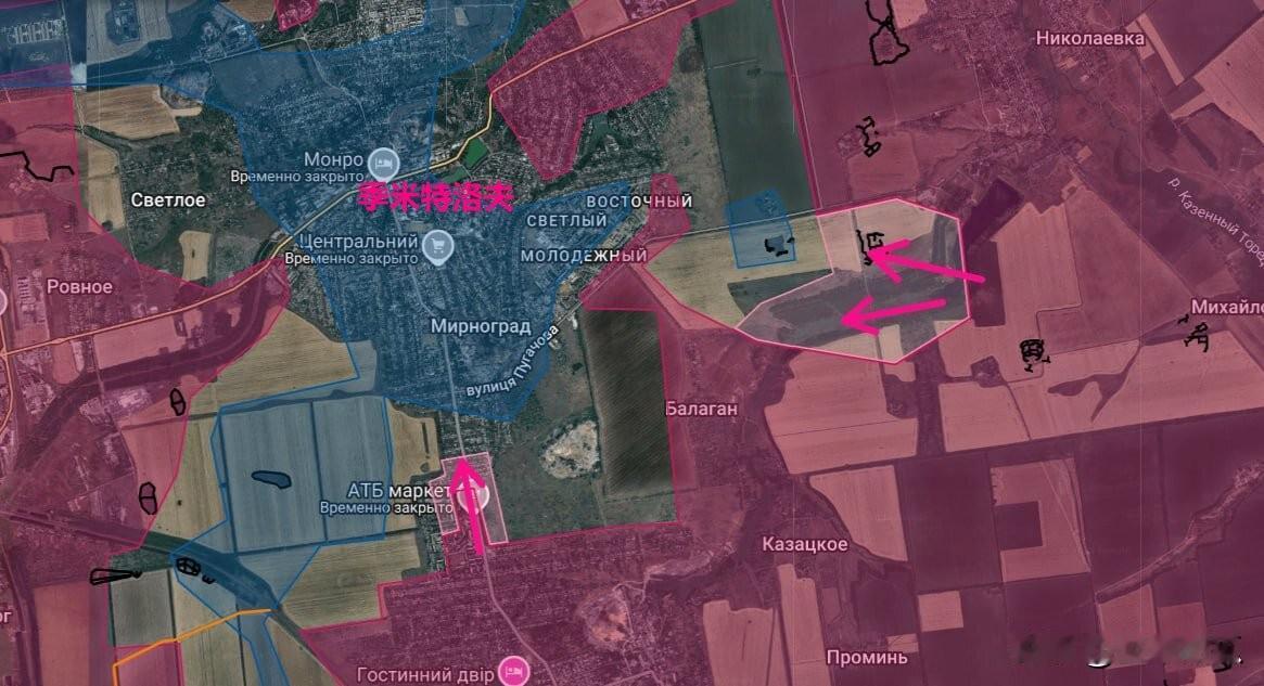 红军村包围圈，瓮中的季米特洛夫快没了。俄罗斯媒体称，该城南部的田野，之前面积非常