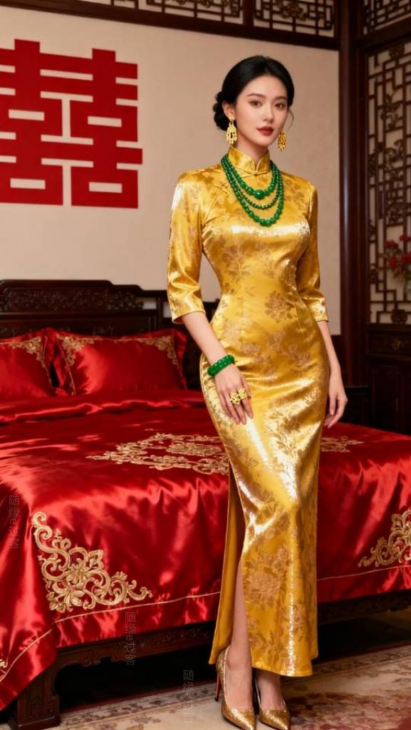 百万身家的新娘富贵形象。新娘子旗袍
