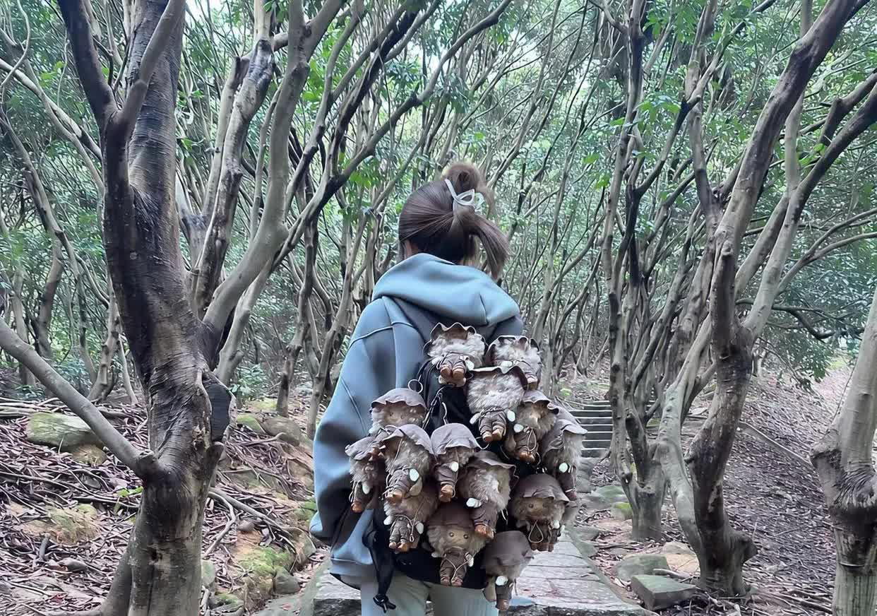 和闺蜜爬山旅游，撞见一女子肩膀上挂着不知道什么玩意的东西？我俩半天没猜出来，发圈