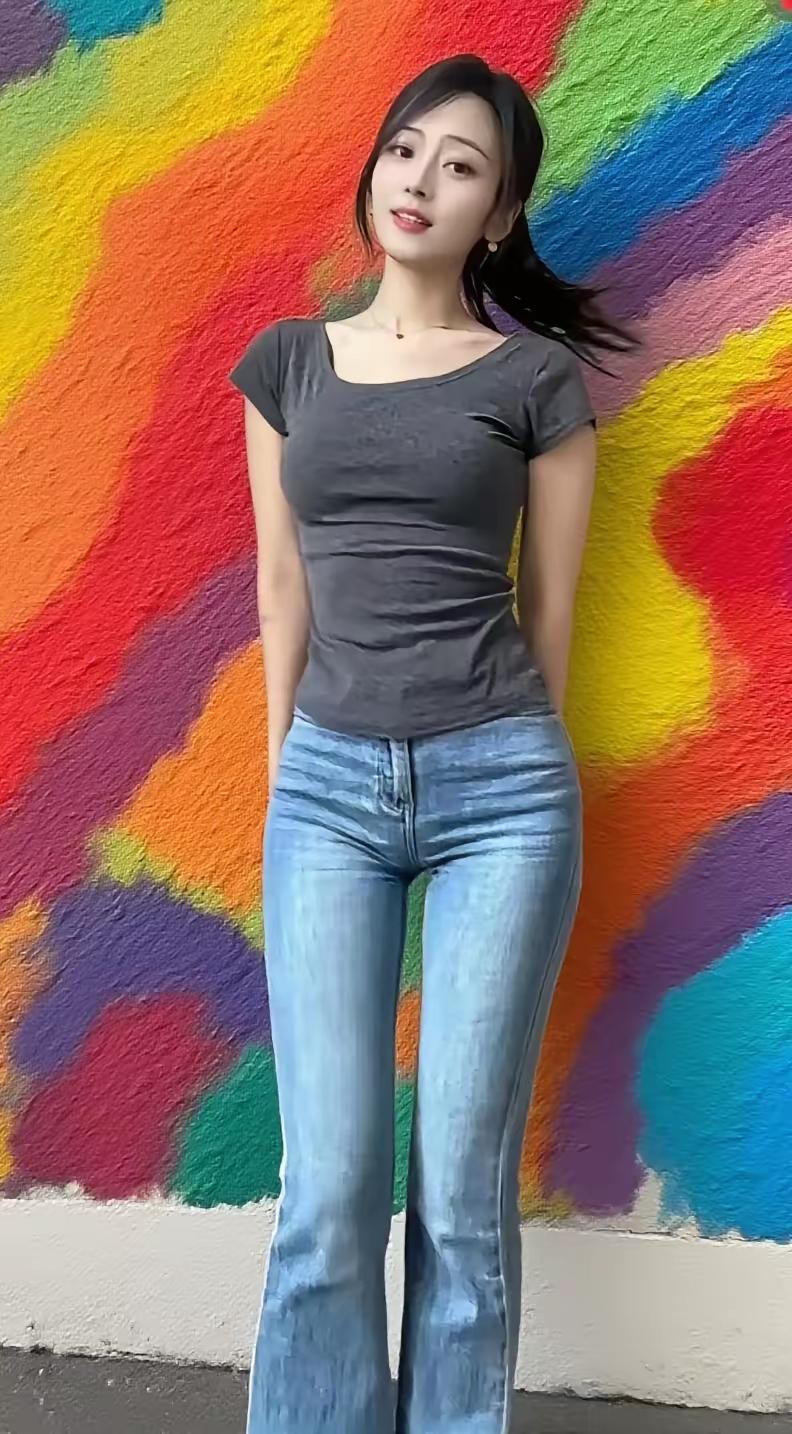 🌈✨在五彩斑斓的背景前，展现你的时尚态度！