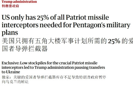 特朗普重启对乌军援，只给10枚“爱国者”拦截弹 美国对乌克兰的军援，特朗普要