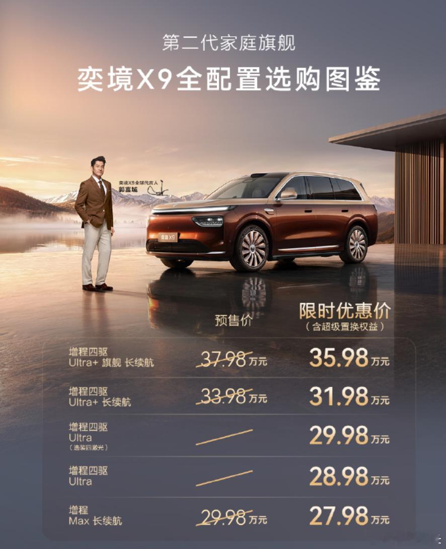 不得不说奕境X9挺狠的。车长5米3，轴距3120，标配华为896线固态激光雷达，Ultra以上再加三