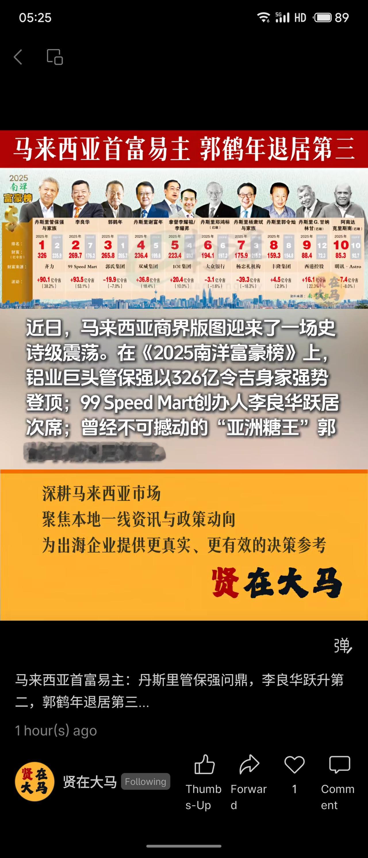 2025南洋富豪榜剧变，铝业大亨管保强以326亿令吉登顶马来西亚首富，99Sp