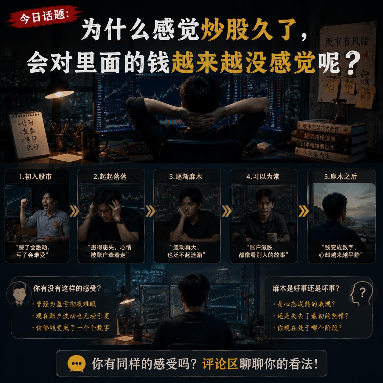 今日话题：为什么感觉炒股久了，会对里面的钱越来越没感觉呢？