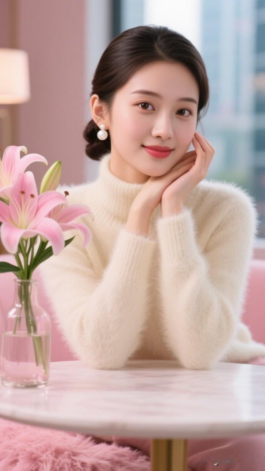 美人倚窗立，花影入帘来。有哪些非常漂亮的图片和壁纸温柔甜美的冬日穿搭，粉色背景