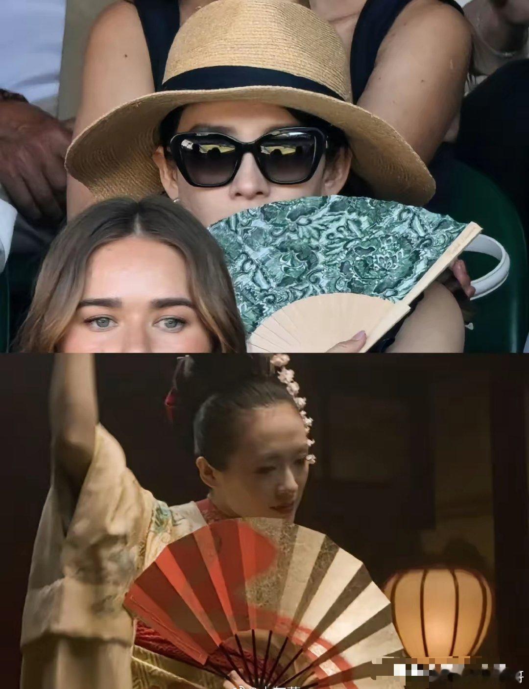 这次章子怡去英国观看温网，和昔日电影合作的日本国宝级演员渡边谦合影，曾经他俩一同