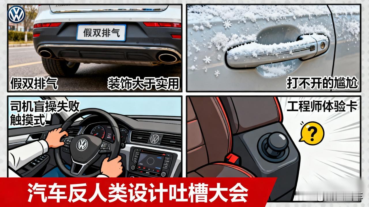 车上最没用的设计，大众的“假双排气”必须上榜！还有隐藏式门把手（冬天冻住真尴