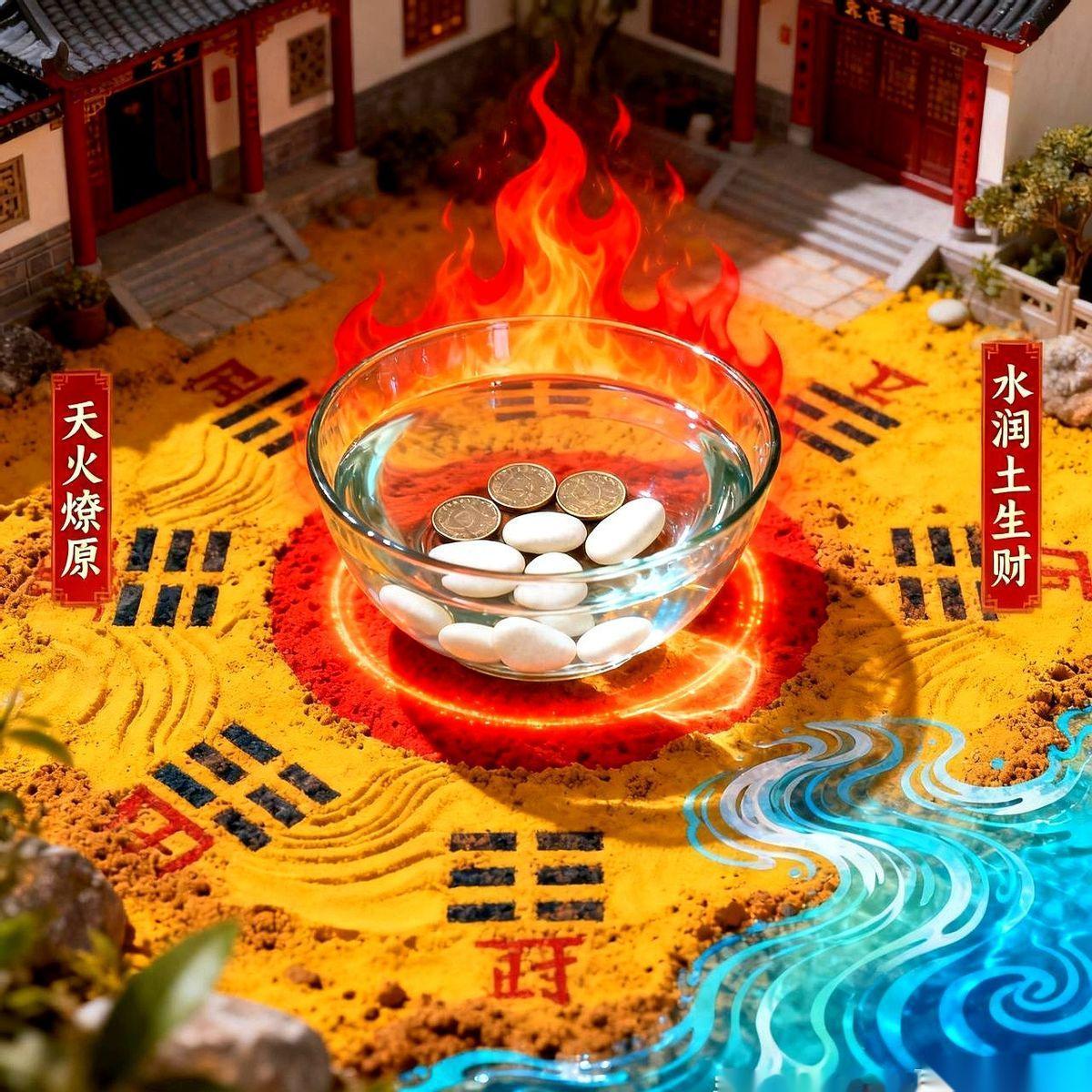 明年，别问为什么，先在你家最中间的位置，放一盆水。就一盆清水，里面再扔三枚硬币