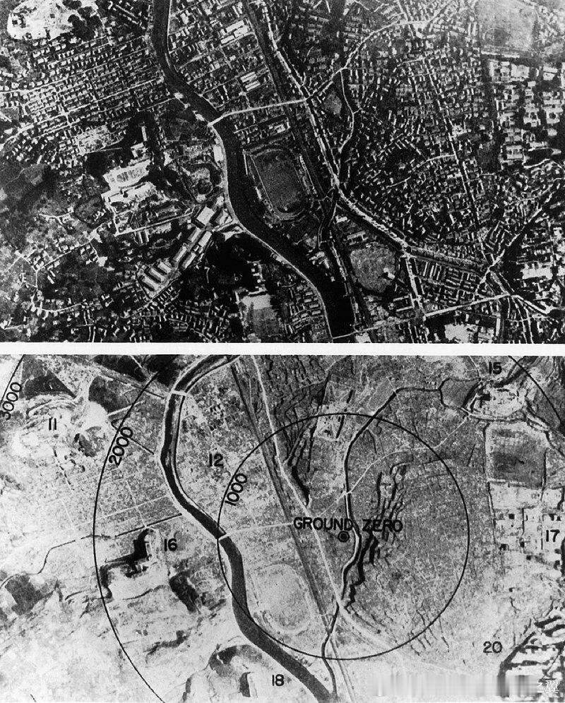1945年8月9日长崎原子弹核爆前后对比​​​