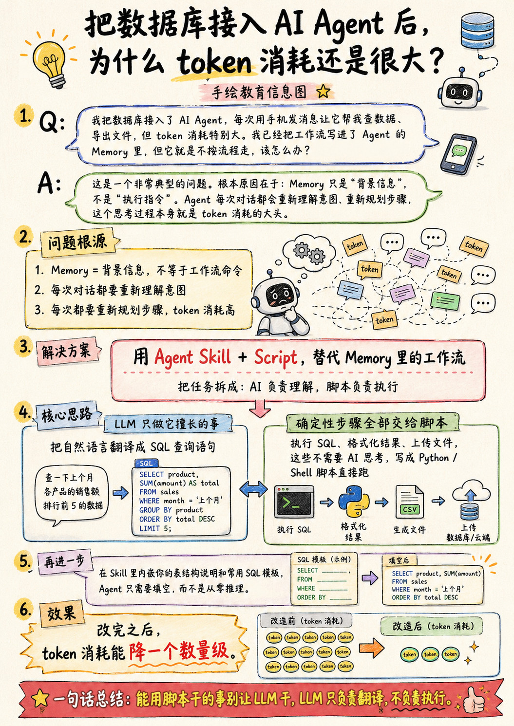 Q：我把数据库接入了AIAgent，每次用手机发消息让它帮我查数据、导出文件