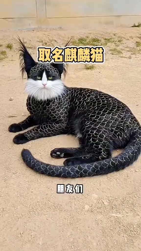 取名麒麟猫。朋友们，你们看看，这是我一年前捡的流浪猫，当时捡它的时候还是个小幼