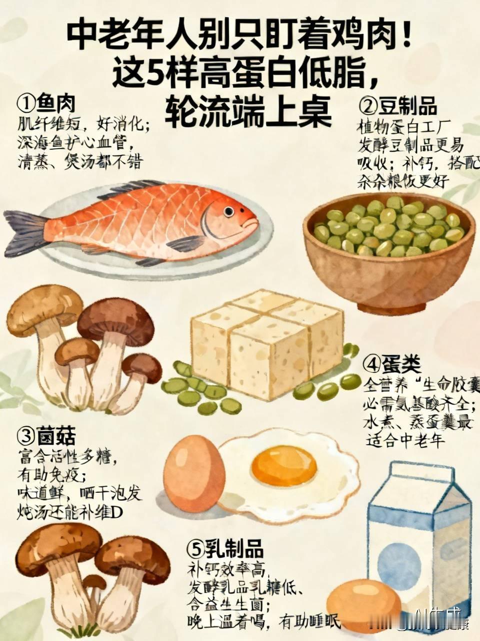 中老年人别只盯着鸡肉！这5样高蛋白低脂，轮流端上桌鸡肉可以吃，但别顿顿吃。若