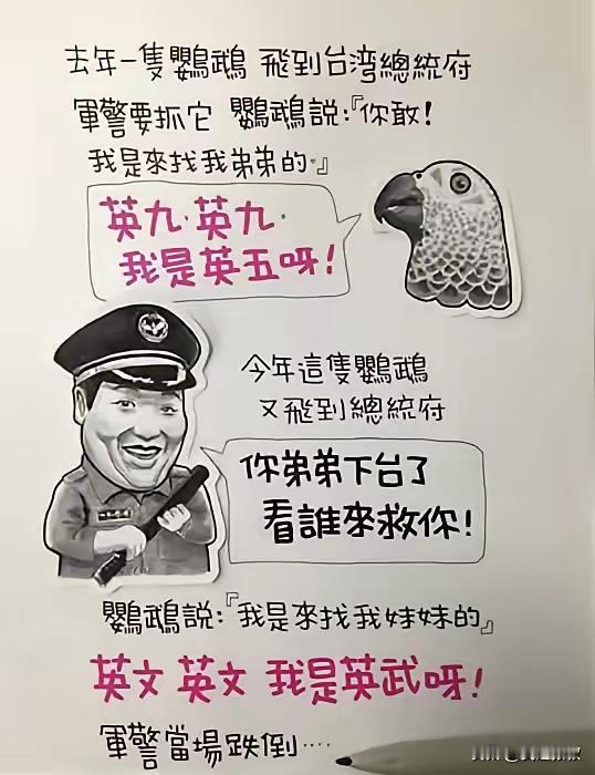 冷笑话。扯起虎皮充大旗。鹦鹉🦜怪识人间烟火的。八竿子打不着的关系硬是和马英九，