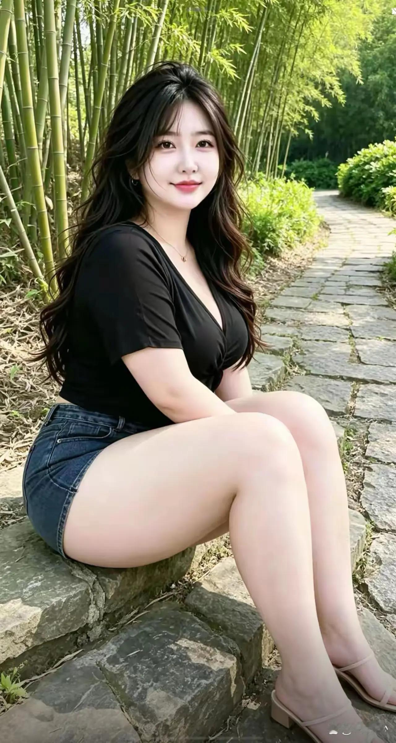 守竹林的美女，倾尽心血栽种的幼苗，经过数年变成茂密竹林，她此刻饱尝胜利的喜悦。