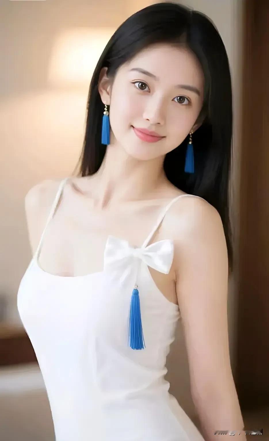 白裙轻曳，蓝穗轻晃，在温柔的光影里，连时光都慢了下来。白裙少女感温柔气质小白