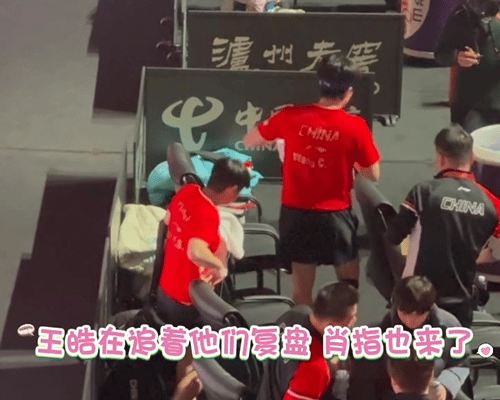孙颖莎王楚钦混双比赛结束，又回到训练场继续备战。王皓也第一时间追着他们复盘。