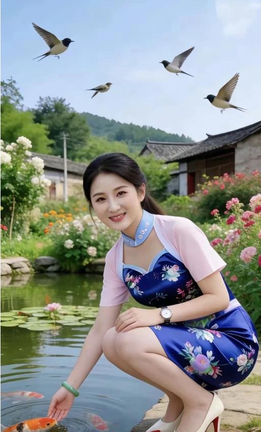 青畴绕舍暖风柔，一树莓红挂枝头。世外田园无别事，人间仙境乐悠悠。