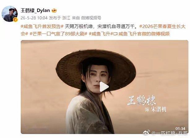 王鹤棣不舒服风波后发博剧宣5月28日，王鹤棣发布电视剧《咸鱼飞升》预告视频，配文