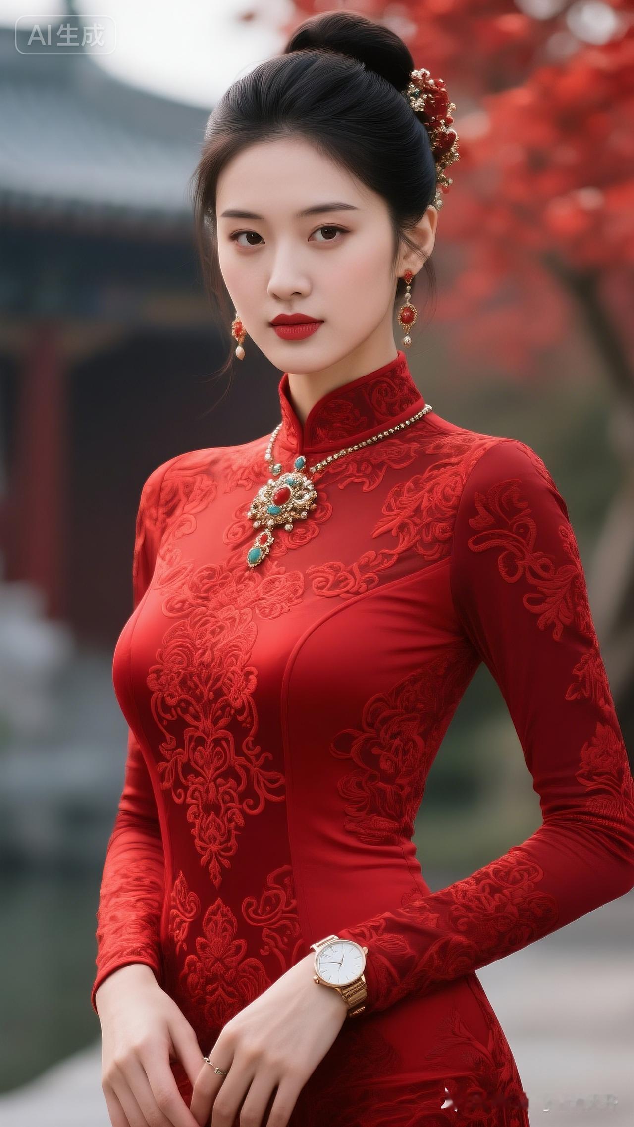 红衣美人，古典韵味，尽显东方之美