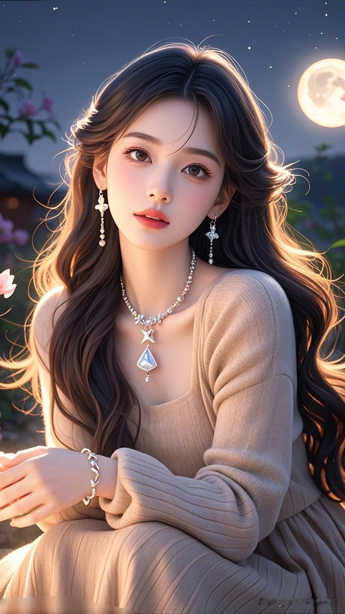 月色如银，美人如画。哪位是你们心中的女神呢梦幻少女与月夜相伴，唯美动人