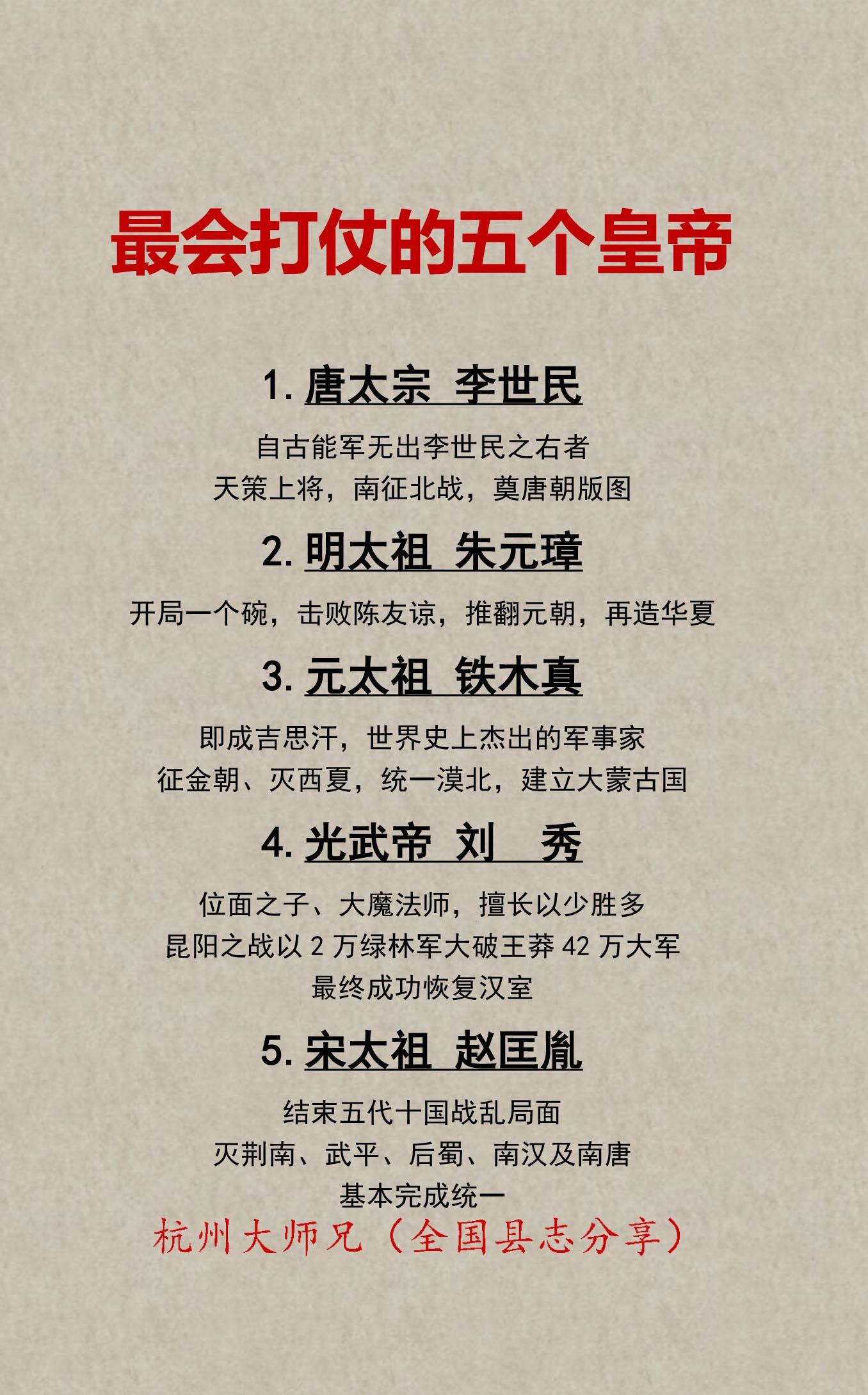 历史上最会打仗的五个皇帝