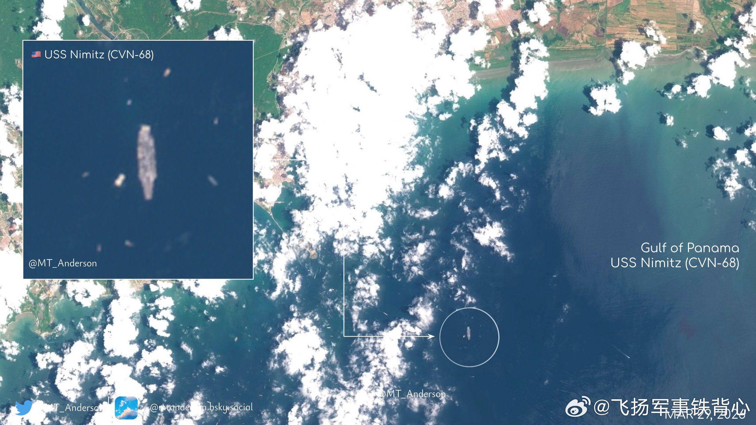 2026年3月29日的卫星影像显示，尼米兹号航母（USSNimitz，CVN-