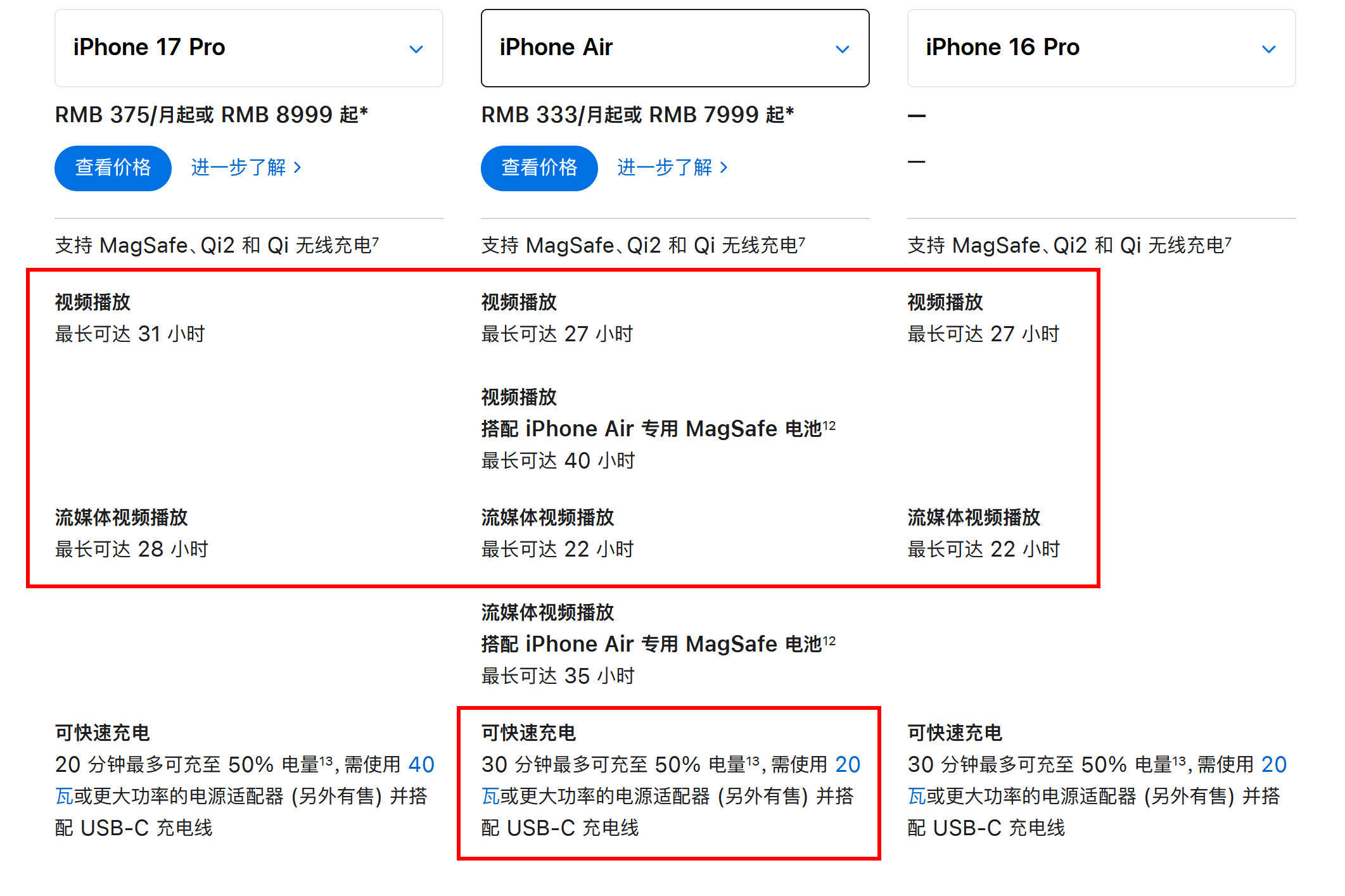 iPhone17Pro续航大提升，支持40W快充。iPhoneAir