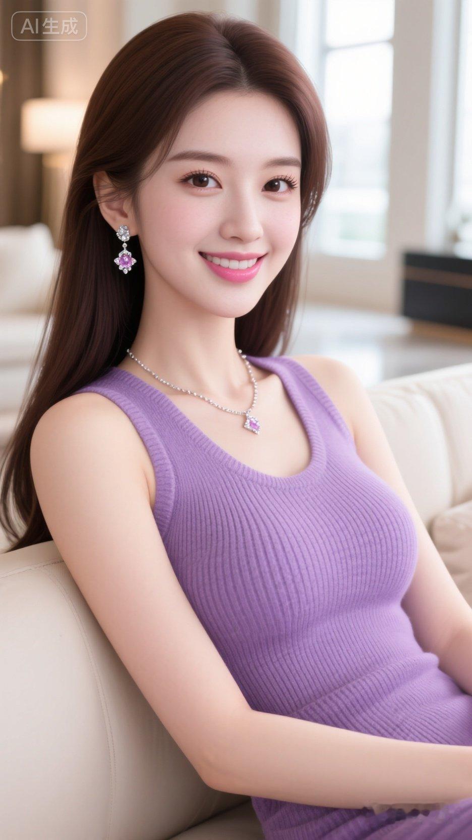 甜美紫衣少女，优雅微笑，宛如梦境中的公主。