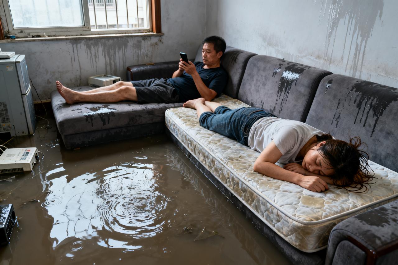 安徽滁州有一户人家，因为暴雨太大，一楼家里直接进了水，而且水位还不浅。一般人碰到